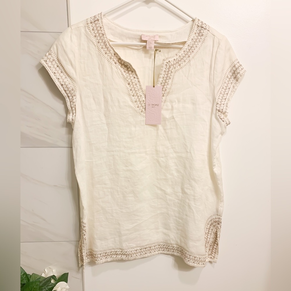 ST. TROPEZ WEST Linen Dress/Cover Up | Coastal| 100% Linen | size M | NWT